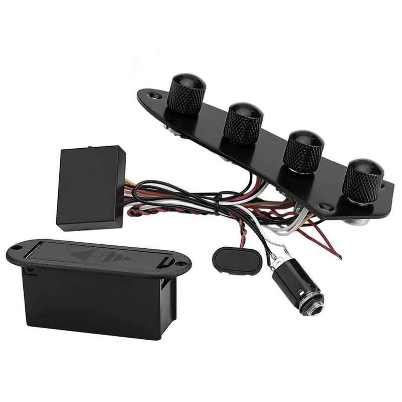 Bass Guitar Prewired Control Plate Loaded Control Board with Wiring Harness Fit for Jazz Bass Guitar Replacement Parts,Come with Metal Knobs,Potentiometers,Crcuit Set for Electric Guitar Preamp Black