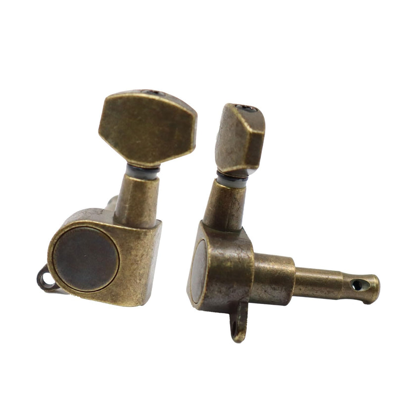 [AUSTRALIA] - 6-Pack (3L+3R) Sealed Square Guitar Machine Heads - High-Precision Compact Tuners for Acoustic & Electric Guitars, Durable Tuning Pegs with (Bronze) Bronze 