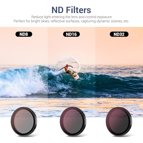 JJC 4-Pack ND CPL Filter Kit for DJI Osmo Action 5 Pro/Action 4/ Action 3, ND8 ND16 ND32 Neutral Density Filter with Circular Polarizer Polarizing Filter, HD Optical Glass/Aluminium Frame/Multi-Coated ND8,ND16,ND32,CPL Filter Set