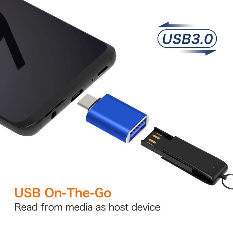 USB C to USB Adapter [2-Pack], JXMOX Thunderbolt 3 to USB 3.0 OTG Adapter Compatible MacBook Pro,Chromebook,Pixelbook,Microsoft Surface Go,Galaxy S8 S9 S10 S20 Plus,Note 8 9,Pixel 2 3(Blue) Blue