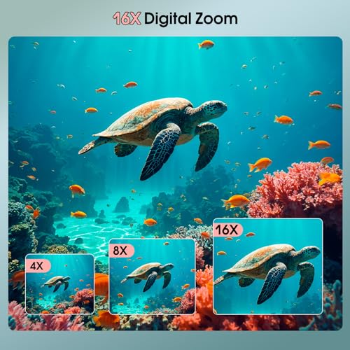 4K 64MP Underwater Camera Autofocus IPS HD Screen 16X Digital Zoom Fill Light, Floatable Waterproof Digital Camera, 16FT, Includes 16GB Card for Surfing Snorkeling Swimming, Pink