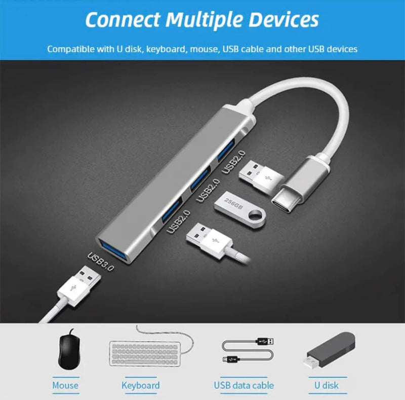 Combo 4 Port 3.0 USB Type C Hub Splitter