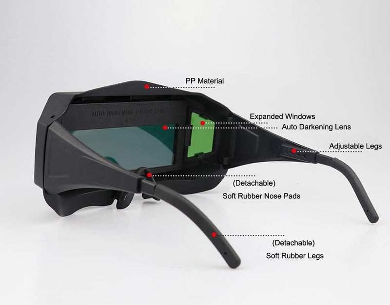 Holiberty Panoramic View Welding Glasses Solar Powered Auto Darkening Welding Lens Safety Eye Protection Goggles Weld Tool Black