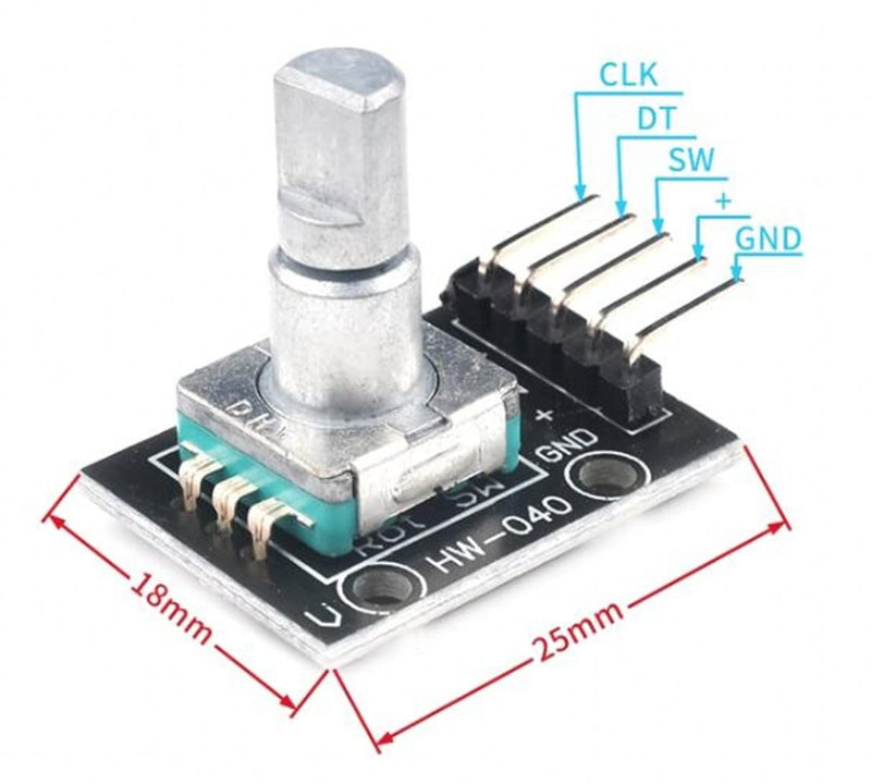 JZK KY-040 Rotary Encoder, 5 Pin 360 Degree Rotary Encoder, Module KY-040 Rotary Encoder, Push Button Switch, Pack of 5