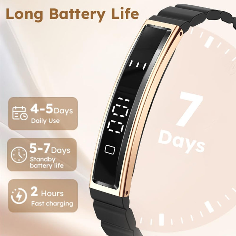 Smart Bracelet Fitness Tracker Heart Rate Monitor Sleep Activity Tracker Step Counter Calories Pedometer Waterproof Slim Thin Health Band for Women Ladies Men, Free App, 2 Bands Black