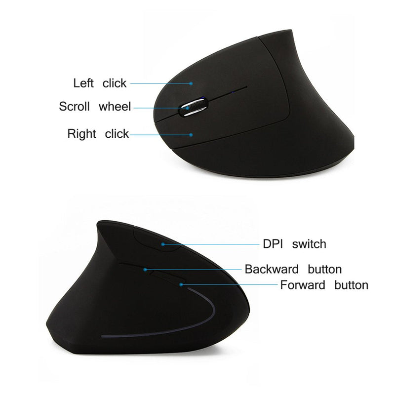 Left-Handed Mouse,2.4G Wireless Vertical Ergonomic Optical Mouse Portable Office Gaming Cordless Mice with USB Receiver for PC Laptop Computer Desktop,800/1200/1600DPI 6 Buttons,Breathing LED Light Black 1