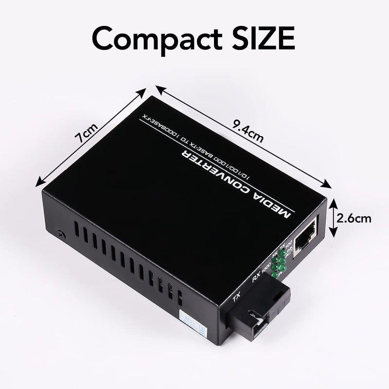 A Pair 2 Pack SC Single Mode Gigabit Ethernet Media Converter 10/100/1000Mbps Bi-Directional Single SC Fiber Ethernet Transceiver up to 20km RJ-45 Port 10/1000Base-TX to 1000Base-FX 1310-nm Single-Mode SC Single Port