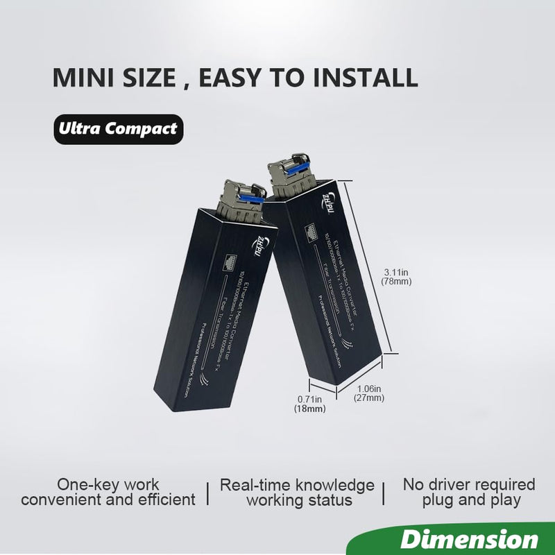 [AUSTRALIA] - Mini Gigabit Fiber Media Converter with 1310nm SM Dual Fiber 20km SFP Module, 10/100/1000Mbps Ethernet to SFP Transceiver, USB C 5V Powered 