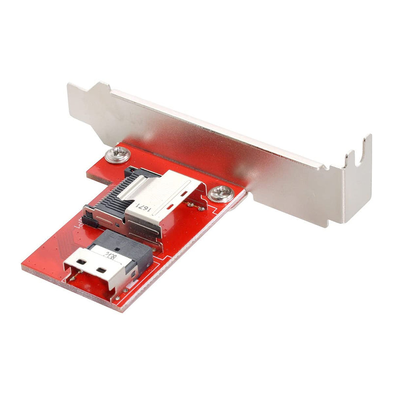 CY PCI-Express 4.0 Slimline SAS SFF-8654 to Mini SAS SFF-8087 PCBA Female Adapter with Bracket Red SFF-8087 to SFF-8654
