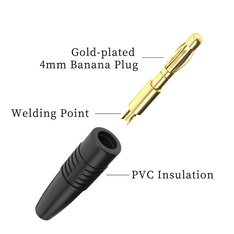 Cleqee Pack of 10 4 mm Banana Plugs Male Plug Gold-Plated Solder Type Adapter for DIY Electrical Testing 4 mm gold-plated banana plug