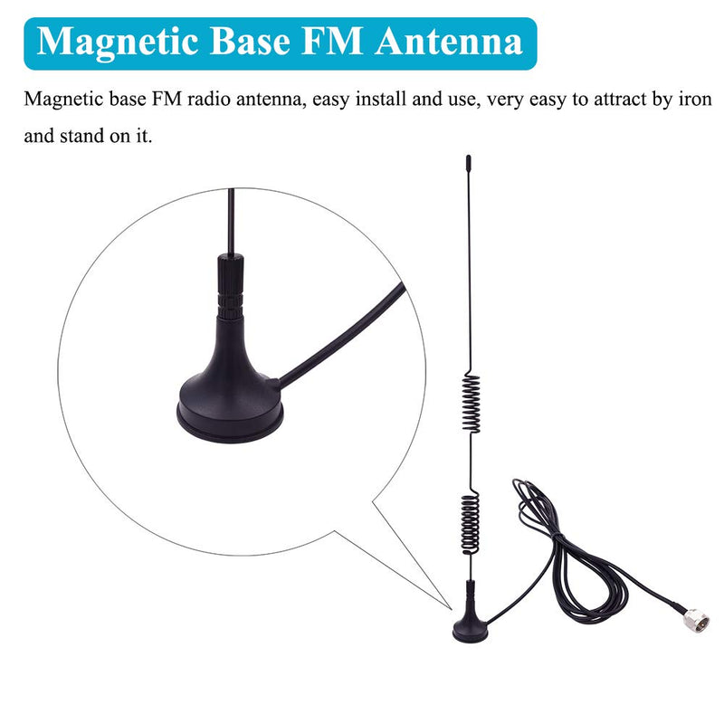 Fancasee Universal FM Antenna Magnetic Base 75 Ohm Screw F Male Plug with PAL BNC 3.5mm & 75 to 300 Ohm Adapter Connector Coax Coaxial Cable FM Radio Antenna for AV Home Stereo Receiver Indoor