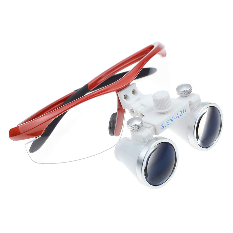 Orilao Surgical Binocular, Anti-Fog Magnifying Glass, 3.5 x 420 mm Working Distance, Optical Glass, Red