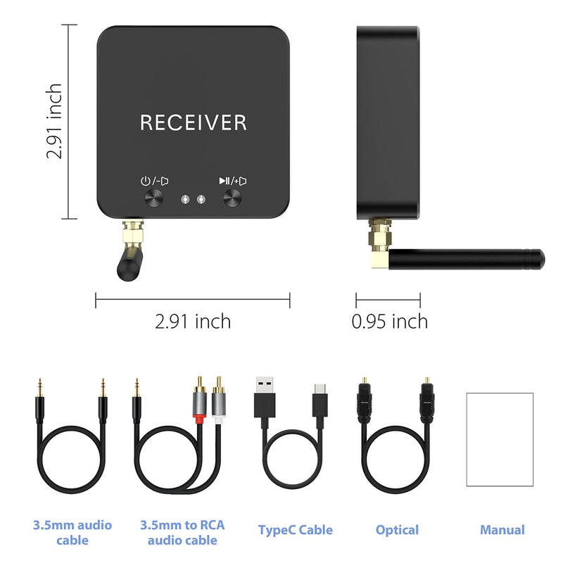 [AUSTRALIA] - Wireless Bluetooth Receiver 192KHz Digital to Analog Audio, 160ft Long Range with Built-in Bluetooth 5.3 Receiver, Wireless Adapter Kit with 3.5mm Stereo Analog(Line) and Optical Digital(SPDIF) Out 