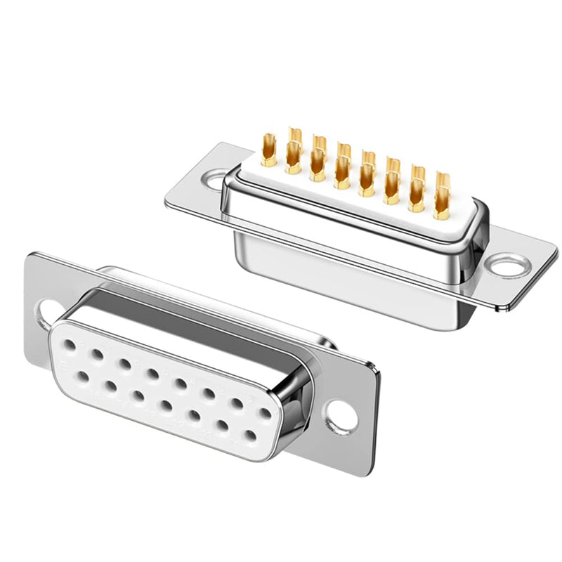 Jienk 10PCS DB15 RS232 Serial D-SUB Solder Cup Connectors, Gold Plated Joints RS232 Serial Port 15Pin D Sub Couplers(Male x 5, Female x 5)