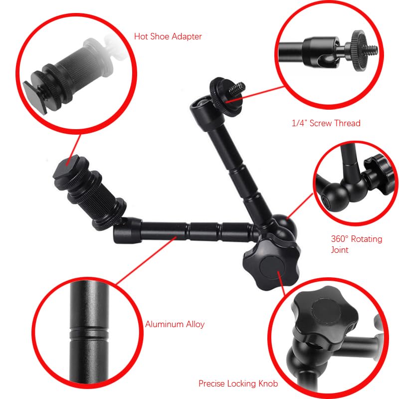[AUSTRALIA] - HuaerHui 11 Inch Adjustable Articulating Friction Magic Arm with 1/4" Thread Screw and Hot Shoe Mount Adapter for DSLR Camera Rig/Camcorder/LCD Monitor/LED Lights/Flash Light/Microphone 