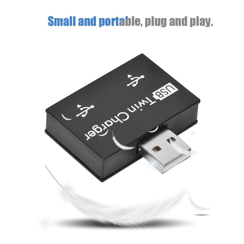Mini Hub USB2.0 Male to 2-Port USB Twin Charger Splitter Adapter Converter Kit for Mobile Phone/ Laptop (Black) Black