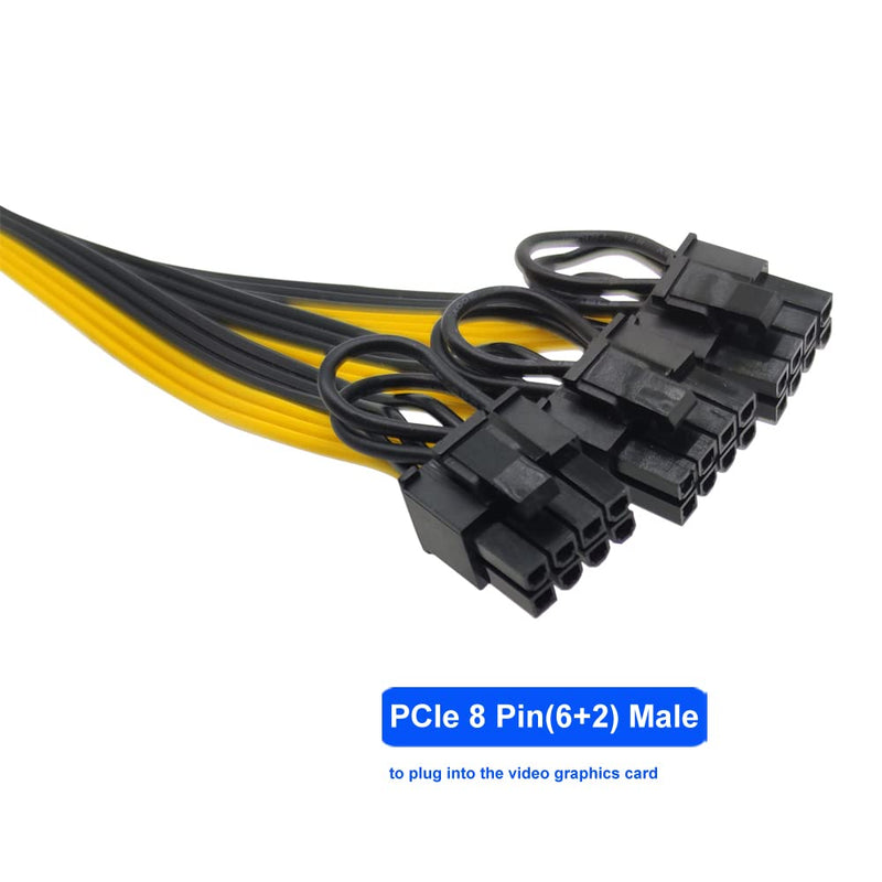 COMeap GPU VGA PCIe 8 Pin Female to 3X 8 Pin(6+2) Male PCI Express Adapter Splitter Extension Cable for Bitcoin Ethereum Mining 11.4-inch(29cm) 3x8pin(6+2)