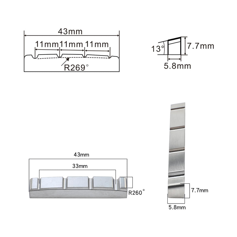 Titanium alloy Bass Guitar Nut Pre-cut Slot 4 String Bass Nut for Electric Bass Guitar Replacement Parts (43mm×7.7mm×5.8mm) 43×7.7×5.8mm