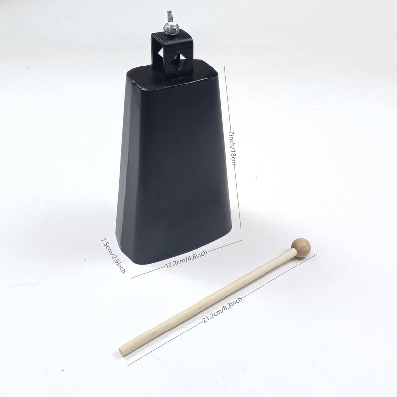 Cow Bell with 7 inch,Metal Steel Cow Bell with Drum Stick for Drumset Kit Percussion,Noise Makers for Sporting Events Wedding Party Concert