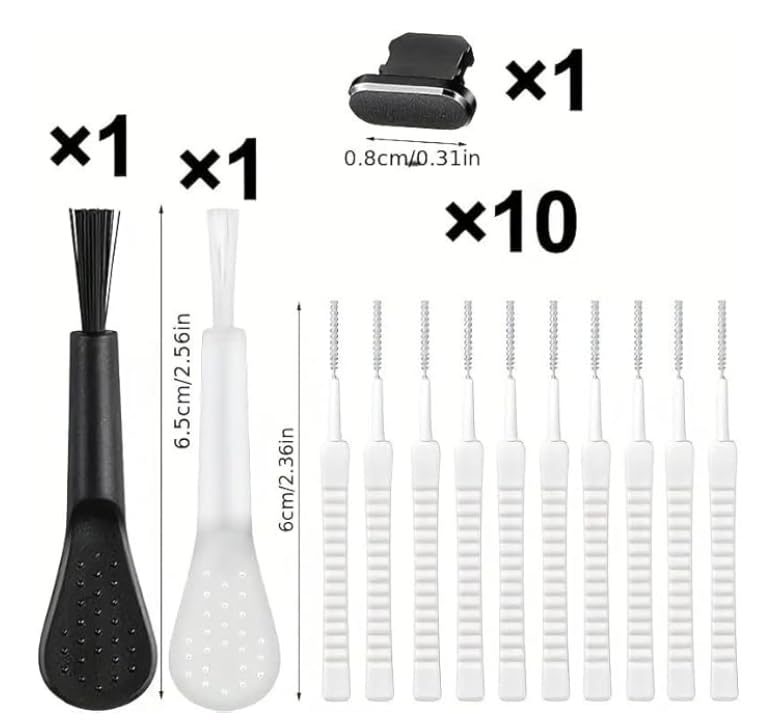 13Pcs Phone Charging Port Cleaner Kit Anti-Clog Dust Cleaning Brush Set | Multi Tool USB Speaker Dust Remover With Dust Plugs For iPhone Android Laptop Earphones