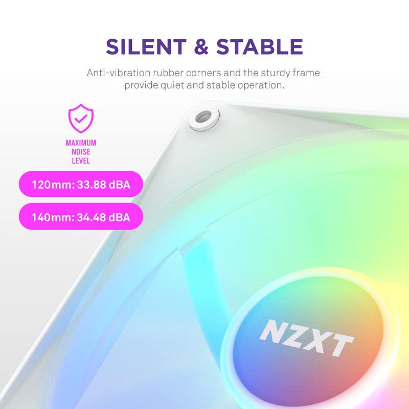 NZXT F120 RGB Core - 120mm Hub Mounted RGB Fan - 8 Individually Controllable LEDs - Semi Transparent Fan Blades - Hydrodynamic Bearing - PWM Control - CAM Software - White 120mm Weiß