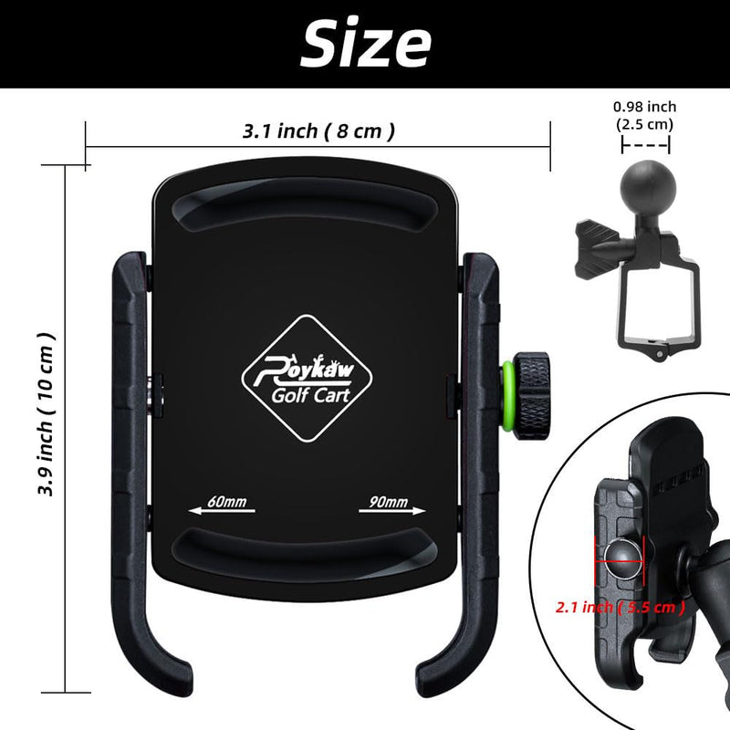 Roykaw Golf Cart Phone Mount Holder for iPhone/Galaxy/Google Pixel - Compatible with EZGO, Club Car, Yamaha, Upgrade Quick Release &One-Handed Pick and Place, Won't Fall Out Black