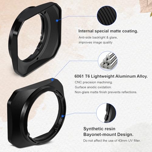 Haoge Metal Squaret Lens Hood for Fujifilm XF 35mm F2 R WR, XF 23mm F2 R WR, XC 35mm F2 Lenses, XF35mm f2, XF23mm f2, XC35mm Bayonet Lens Hood Shade, Replaces Fuji LH-XF35-2 Lens Hood Black
