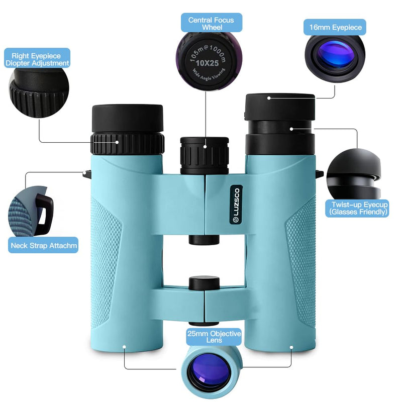 [AUSTRALIA] - 10x25 HD Binoculars for Kids & Adults – Lightweight Blue Mini Binoculars with 10X Magnification, FMC Lenses & Easy Focus, Portable Binoculars for Children and Adults, Travel, Bird Watching, Hiking 