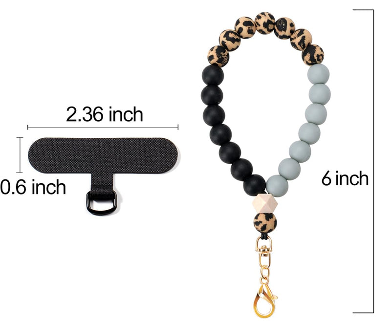 Marble Silicone Beaded Phone Wrist Strap, Cellphone Lanyard with Tether Tab, Elastic Hands-Free Wristlet Bracelet Leopard Print