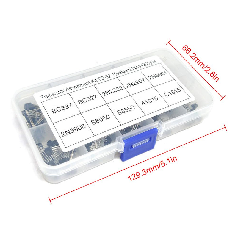 BJT Transistor Assortment Kit, Power Transistor Assortment Kit, Transistor Set, 200 Pieces, with Storage Box, BC337 BC327 2N2222 2N2907 2N3904 2N3906 S8050 S8550 A1015 C1815
