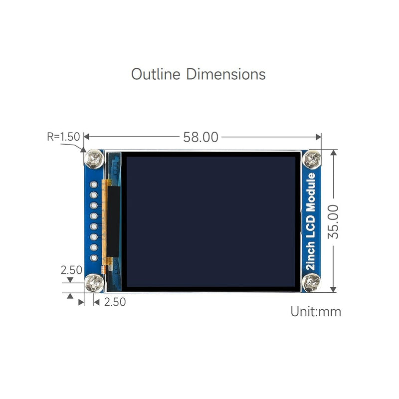 Waveshare 2inch LCD Display Module, Compatible with Raspberry Pi/Pi zero/Arduino/Esp32, with ST7789 Driver, 262K Color, IPS Screen, 240×320 Resolution, SPI Interface