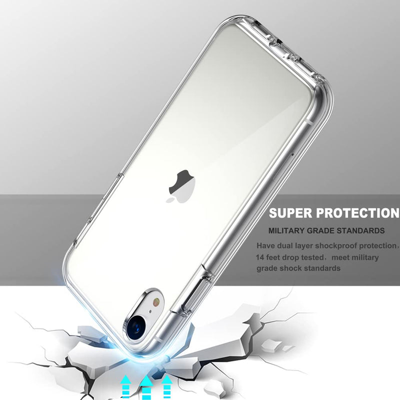 COOLQO Compatible for iPhone XR Case, with [2 x Tempered Glass Screen Protector] Clear 360 Full Body Coverage Hard PC+Soft Silicone TPU 3in1 [Heavy Duty Shockproof Defender] Phone Protective Cover 111_Clear XR 6.1 inch