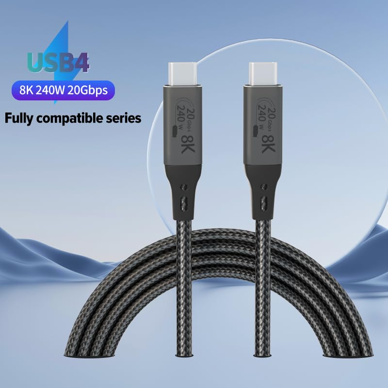10-Foot USB4 Cable Compatible with Thunderbolt 3, Thunderbolt 4 and USB-C - Supports 8K HD Display, 20gbps Data Transfer, 240W Charging 10 Foot