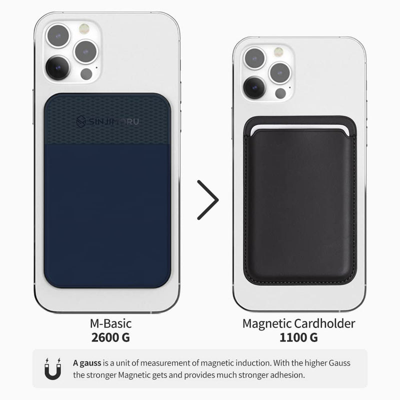 Sinjimoru Stretchy Magnetic Phone Wallet, Magnetic Card Holder for Back of Phone as Phone Wallet for MagSafe Wallet Compatible with iPhone 15 14 13 12 Series. M-Basic Black