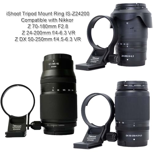 iShoot Lens Collar Tripod Mount Ring Compatible with Nikon Z 24-200mm f/4-6.3 VR, DX 50-250mm f/4.5-6.3 VR & Nikkor Z 70-180mm F2.8, Support Holder Bracket Bottom is Arca-Swiss Fit Quick Release Plate