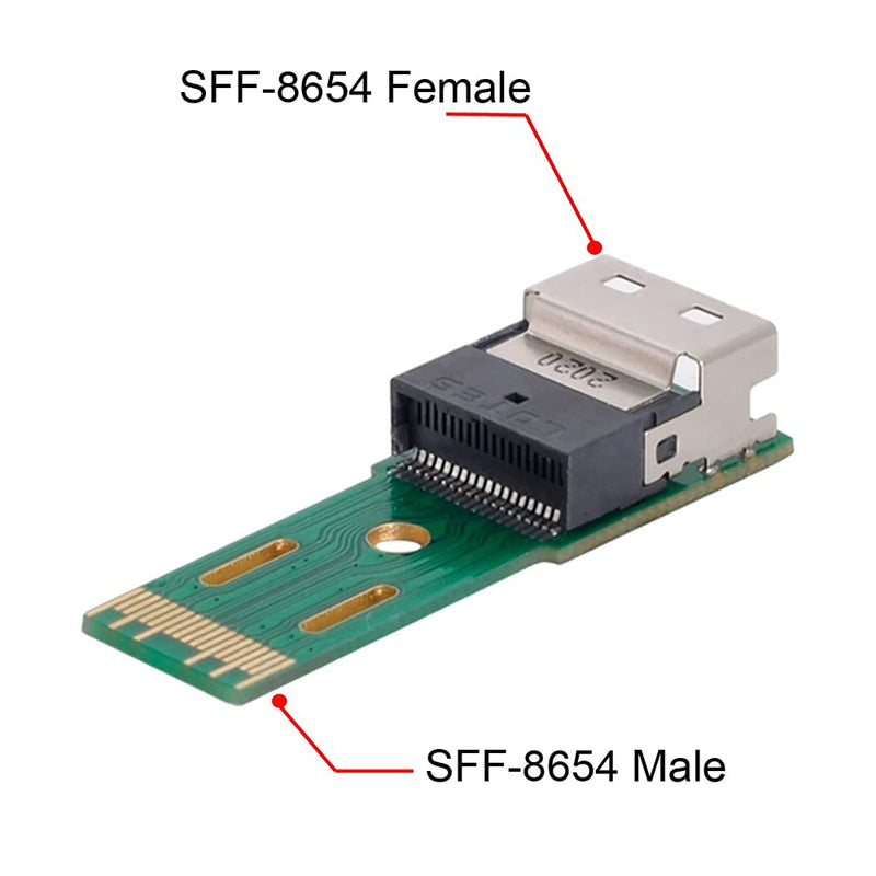 NFHK PCI-E Slimline SAS 4.0 SFF-8654 4i 38pin to SFF-8654 38pin Male to Female Extender Adapter Test Tools Green 4i