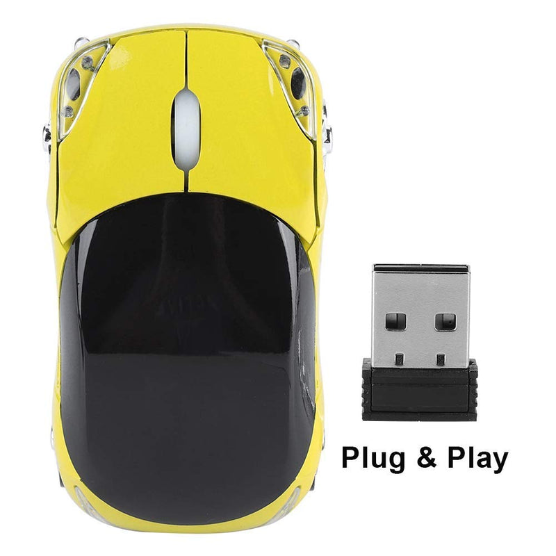 ASHATA 2.4G Wireless Mouse Car Mouse with USB Reciver 1600DPI Optical Mouse for PC Computer Laptop Tablet, High Precision Cute Mouse for Win XP/Vista/Win7/ME/2000/for Mac OS (Yellow) yellow