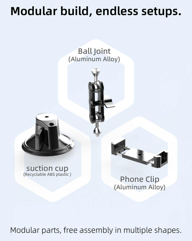 Car Phone Holder, 3.54" Large Suction Cup Phone Mount | Upgraded Aluminum Alloy | 360° Rotatable Adjustable Car Phone Mount for Windshield, Compatible with iPhone for Vlogging Recording