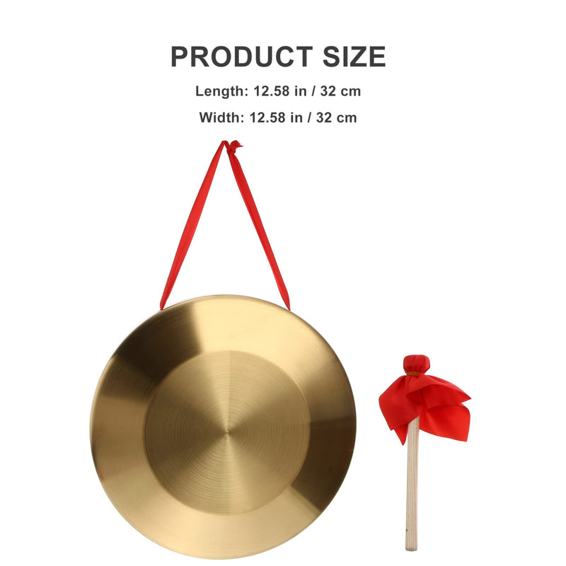 Vaguelly 12.6 Inch Copper Gong Set Traditional Chinese Percussion Instrument with Wooden Hammer and Hanging String for Music Performance 32X32cm