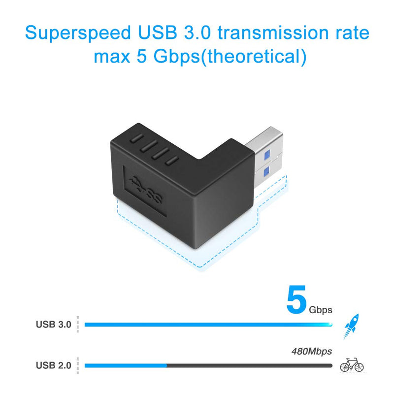 [6 Pack] ELUTENG USB 3.0 90 Degree Right Angle USB Extender Adapter Male to Female USB 3.0 Super Speed Connector UP Down / Left Right USB Extender Coupler Vertical L Shape for USB Devices
