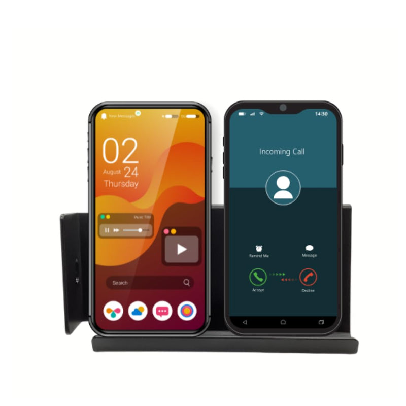Mobile Cell Phone and Tablet Stand Holder with Audio Enhancement, Dual Docking, Non-Slip Base Pads. Mounts on Desk, Kitchen Counter, Nightstand or Bed. Buy The Stand Get The Turntable Free!