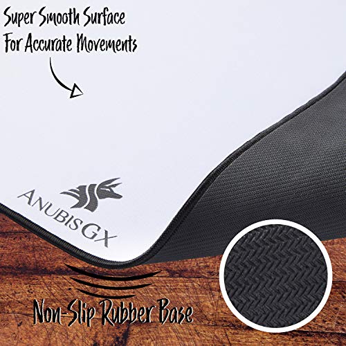 AnubisGX (68 Color/Size Options) Gaming Mouse Pad (Extended: 36x12), White Pad with Pink Stitching. Best Premium Waterproof Non RGB Computer Gaming XL Desk Pad Mat, Large Non-Slip Gamer Mousepad Extended (36 x 12) White/Pink