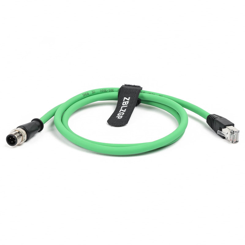 M12 D-Code 4-Pin Male to RJ45 Industrial Ethernet Cable, 10M (32.8ft), 24AWG CAT5e SFTP Shielded PVC, IP67 Waterproof, for Profinet, Cognex, Keyence, Basler Vision Camera & Automation Green