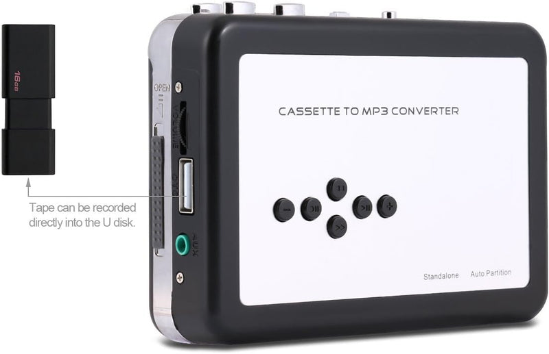 [AUSTRALIA] - Reshow Portable Cassette Tape Player, Best Overall Standalone USB to MP3 Converter, Audio Cassette to Digital Converter Automatically Divides -Silver Silver 