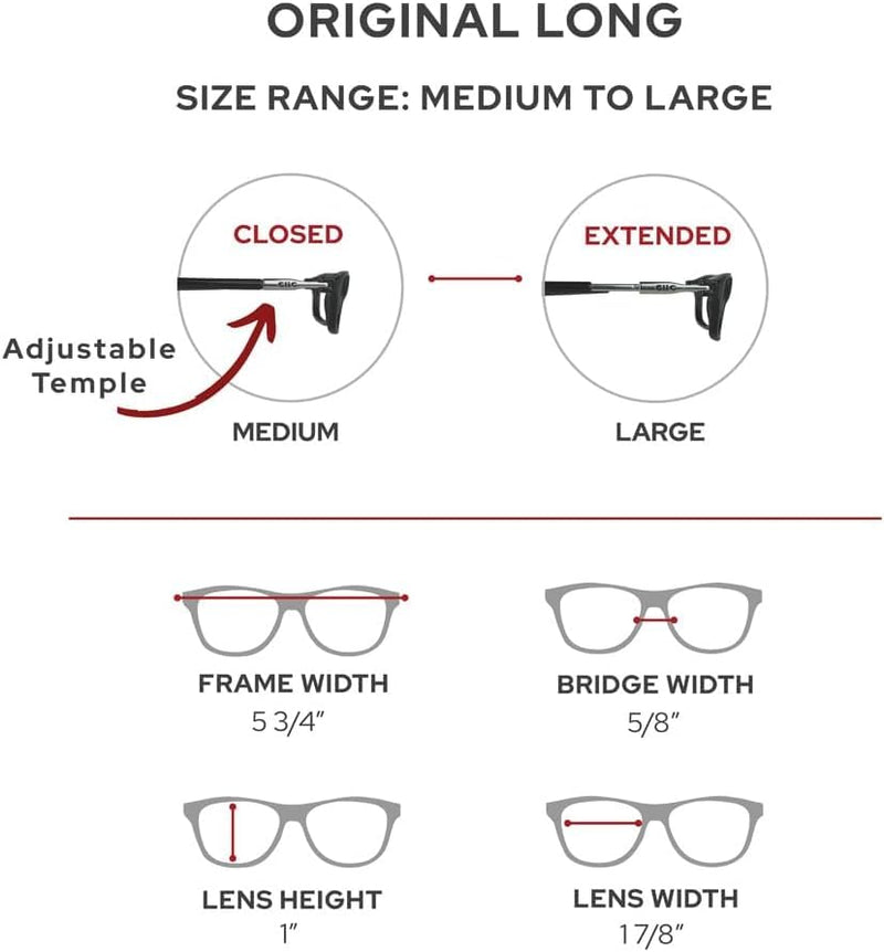Clic Magnetic Reading Glasses (Long Temples), Computer Readers, Replaceable Lens, Original Long, (M-L, Black, 2.50 Magnification) 2.5 x