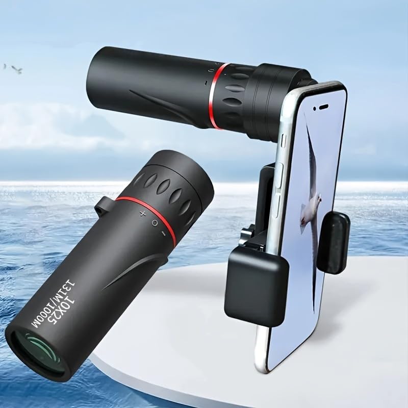 1set 10X25 High-Definition Long-Distance Monocular Telescope, 10X Easy to Store with Storage Case and Lanyard, for Hiking, Camping, Outdoor Adventures, Black
