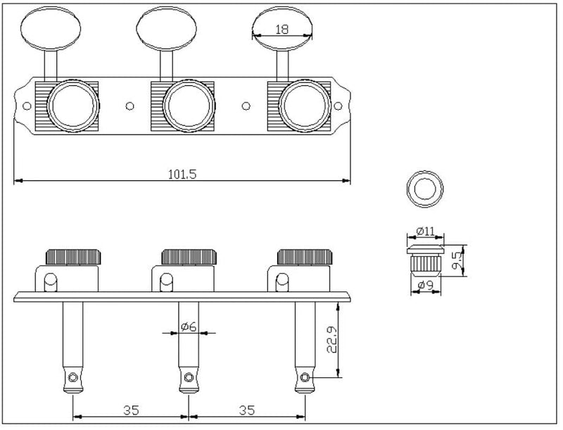 [AUSTRALIA] - Guyker Guitar Locking Tuners on a Plate 3R-3L – Vintage Style Lock String Tuning Key Pegs Machine Heads Replacement, Nickel 
