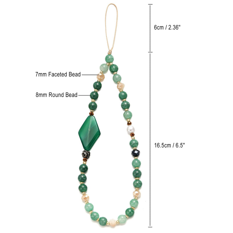 S.J JEWELRY Phone Charm Phone Wrist Strap with Tether Tab Beaded Phone Lanyard Phone Wristlet Handmade Semi-Precious Gemstone Phone Chain Green