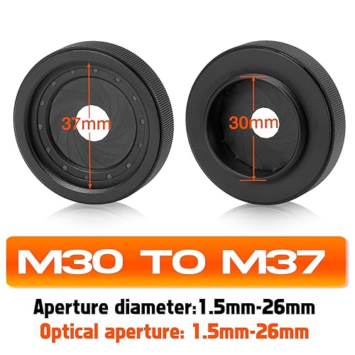 PVS 14Adjustable Iris Aperture Diaphragm Filter Pack, M30 to M37 Adapter Ring 1.5-26mm Optical Lens Module, Adjustable Iris Filter Cover Set Compatible with PVS-14 Night Vision Device