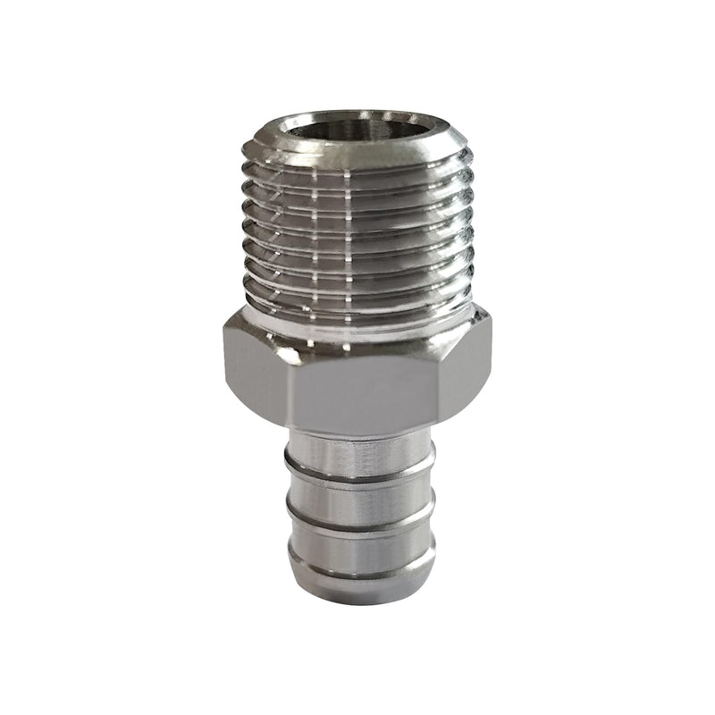Barb Crimp PEX 1/2" x 3/8" NPT Male Thread Adapter Stainless Steel Crimp Fitting (Pack of 2) 1/2" PEX x 3/8" NPT Male